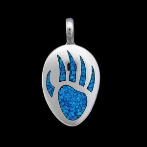 925 Sterling Silver Turquoise Bear Track Pendant, Paw & Claw Design, Handmade...